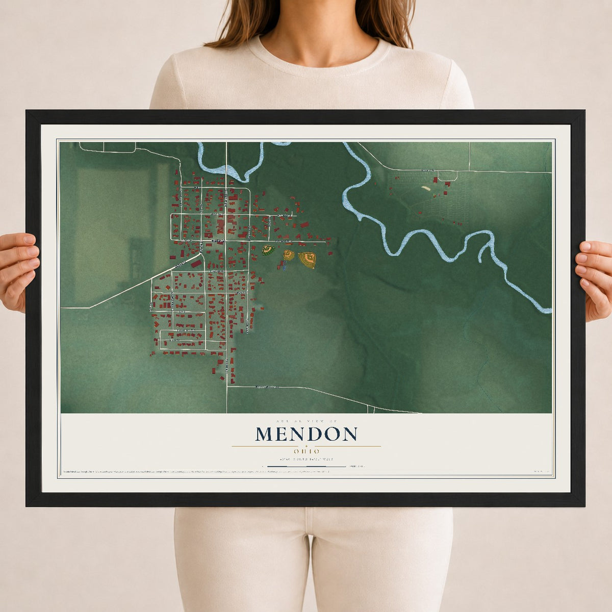 Map of Mendon, Ohio, 18 x 24 inch print in a black wood frame