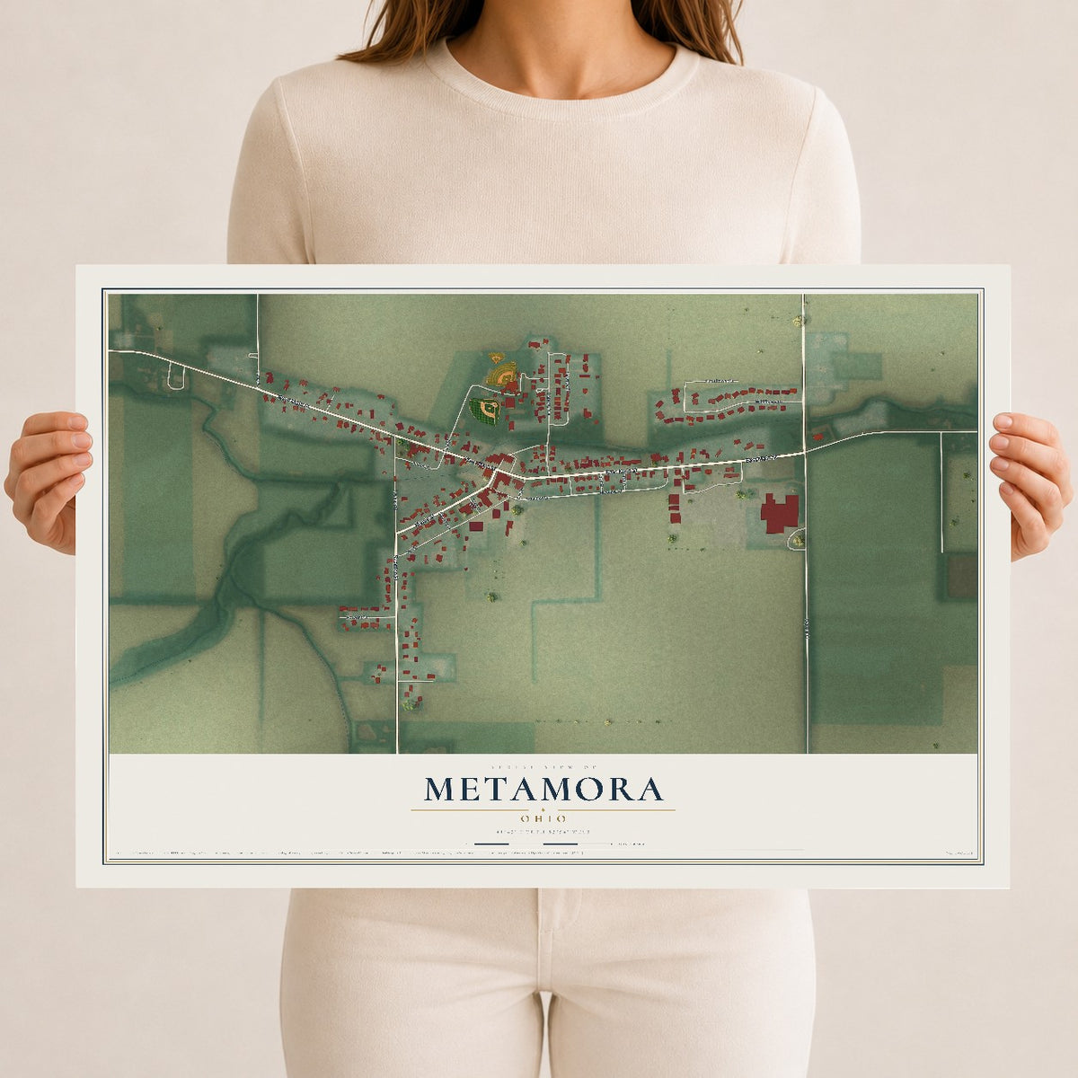 Map of Metamora, Ohio, 12 x 18 inch unframed archival matte print