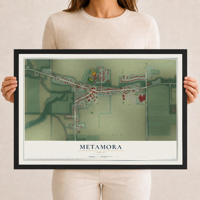 Map of Metamora, Ohio, 12 x 18 inch print in a black wood frame