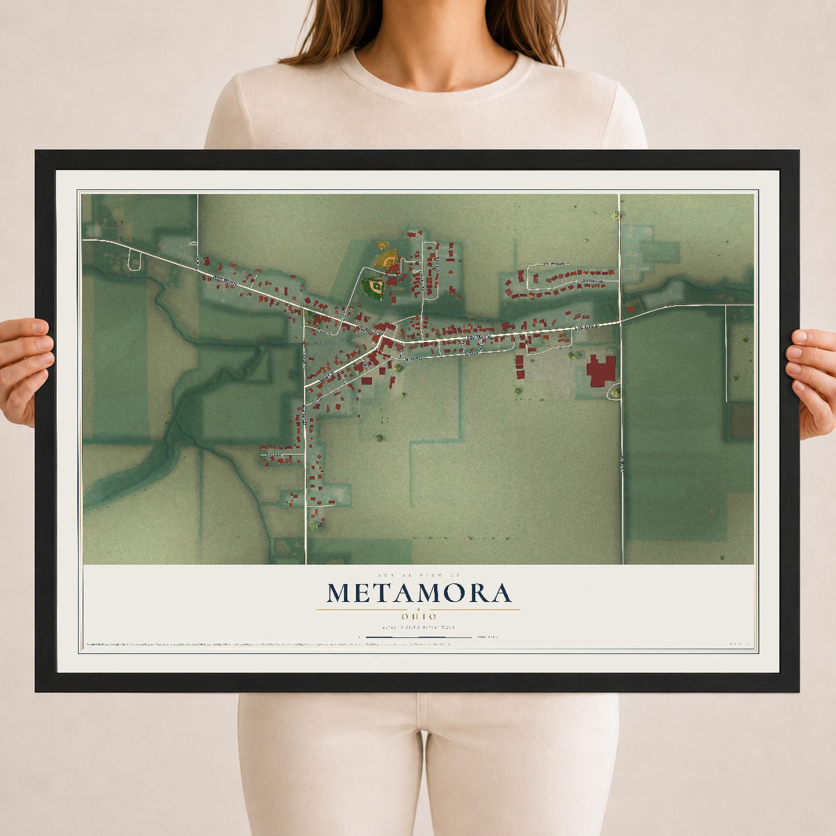 Map of Metamora, Ohio, 18 x 24 inch print in a black wood frame