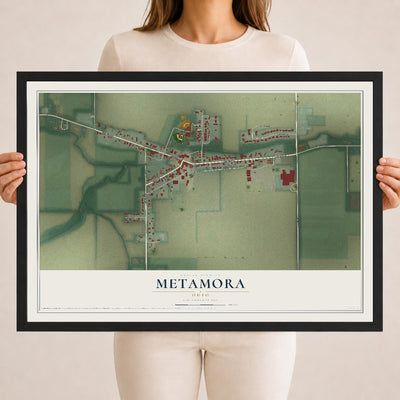 Map of Metamora, Ohio, 18 x 24 inch print in a black wood frame