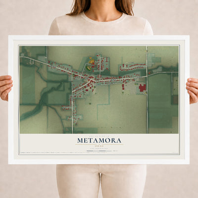 Map of Metamora, Ohio, 18 x 24 inch print in a white wood frame