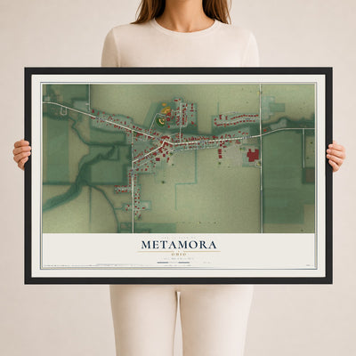 Map of Metamora, Ohio, 24 x 36 inch print in a black wood frame