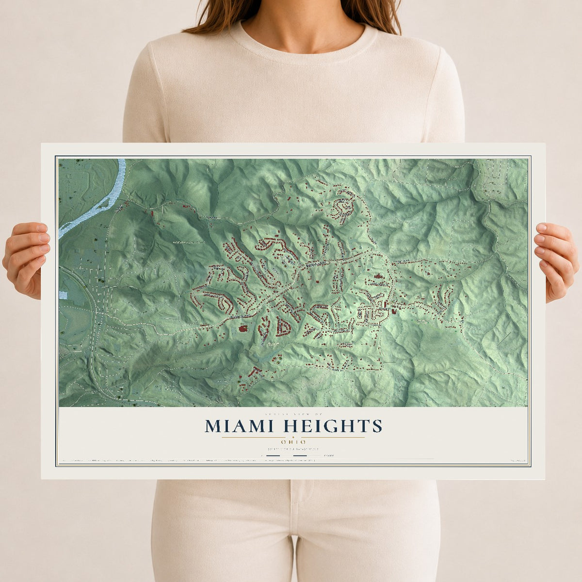 Map of Miami Heights, Ohio, 12 x 18 inch unframed archival matte print