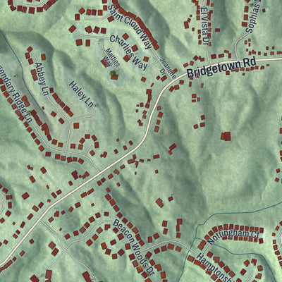 Second close-up of the map of Miami Heights, Ohio print showing more streets and buildings