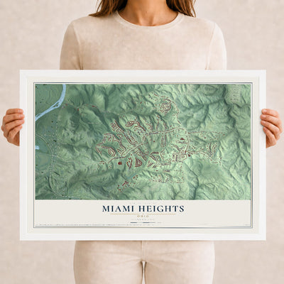 Map of Miami Heights, Ohio, 12 x 18 inch print in a white wood frame