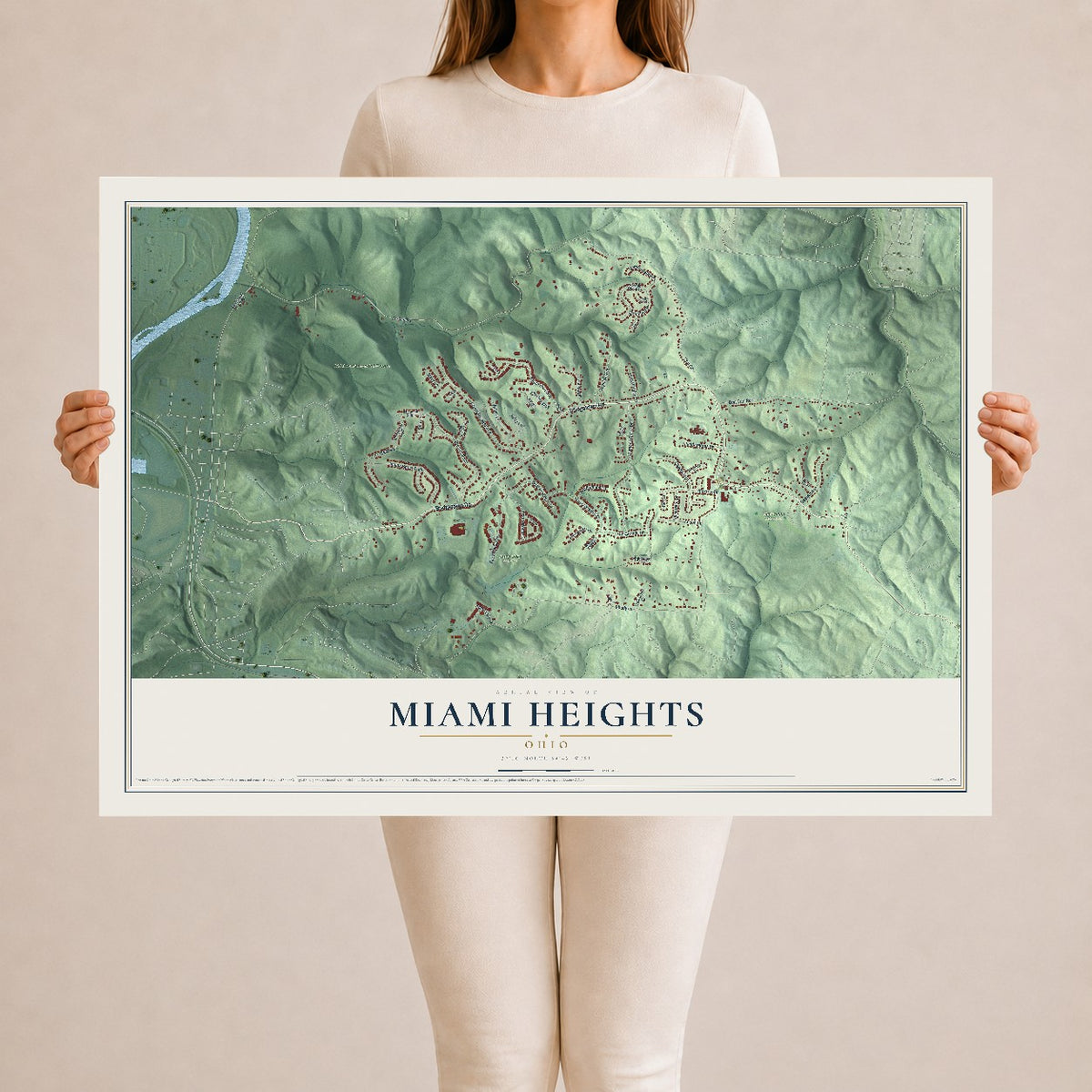 Map of Miami Heights, Ohio, 24 x 36 inch unframed archival matte print