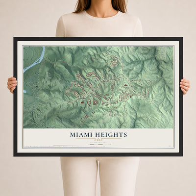 Map of Miami Heights, Ohio, 24 x 36 inch print in a black wood frame