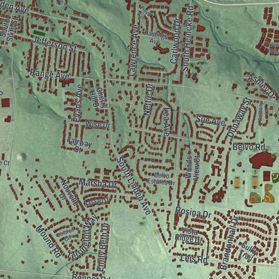 Close-up of the map of Miamisburg, Ohio print showing street and building detail