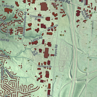 Second close-up of the map of Miamisburg, Ohio print showing more streets and buildings