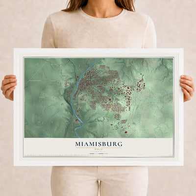 Map of Miamisburg, Ohio, 12 x 18 inch print in a white wood frame