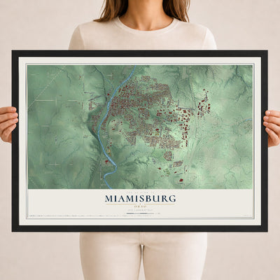 Map of Miamisburg, Ohio, 18 x 24 inch print in a black wood frame