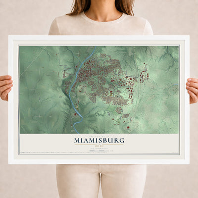 Map of Miamisburg, Ohio, 18 x 24 inch print in a white wood frame