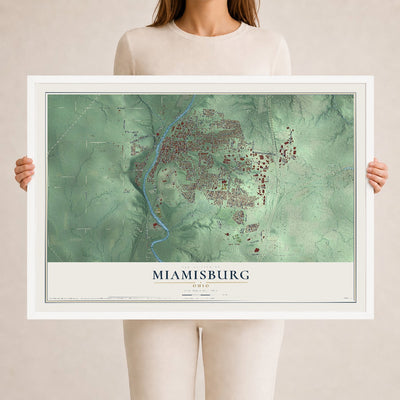 Map of Miamisburg, Ohio, 24 x 36 inch print in a white wood frame