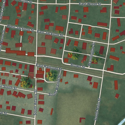 Close-up of the map of Middle Point, Ohio print showing street and building detail