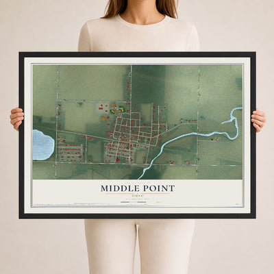 Map of Middle Point, Ohio, 24 x 36 inch print in a black wood frame