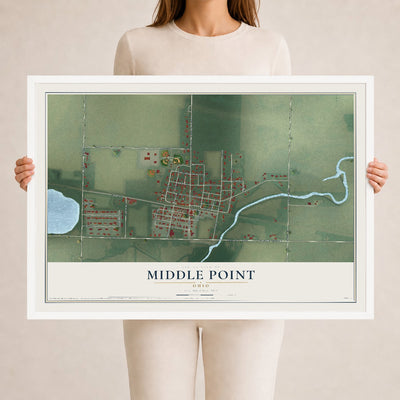Map of Middle Point, Ohio, 24 x 36 inch print in a white wood frame