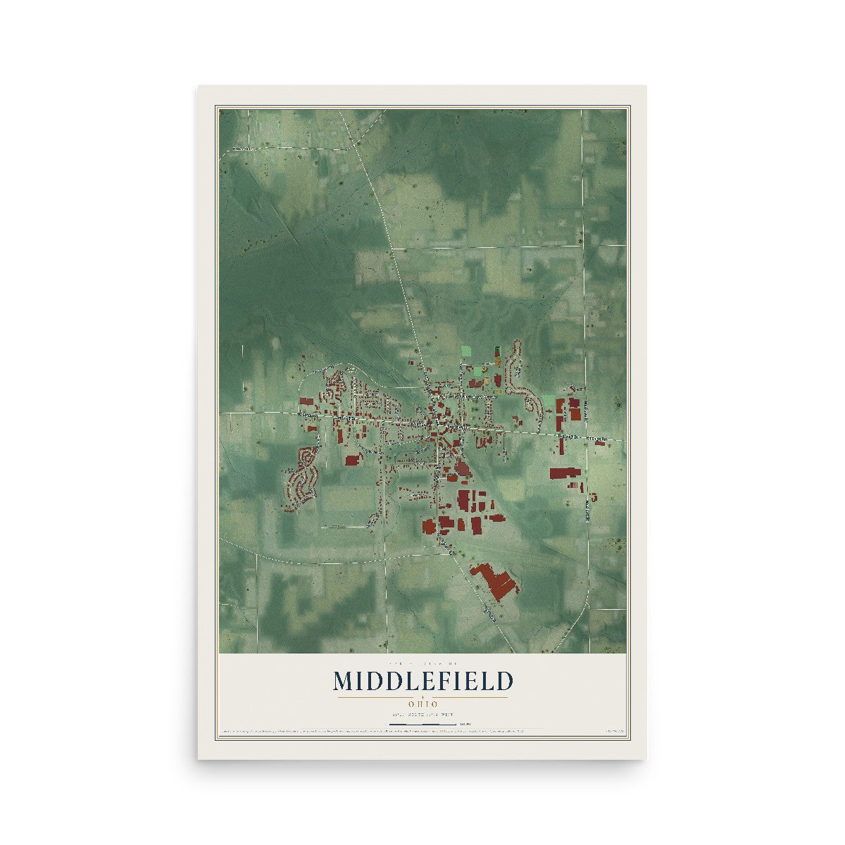 Map of Middlefield, Ohio, 12 x 18 inch unframed archival matte print