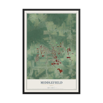 Map of Middlefield, Ohio, 12 x 18 inch print in a black wood frame