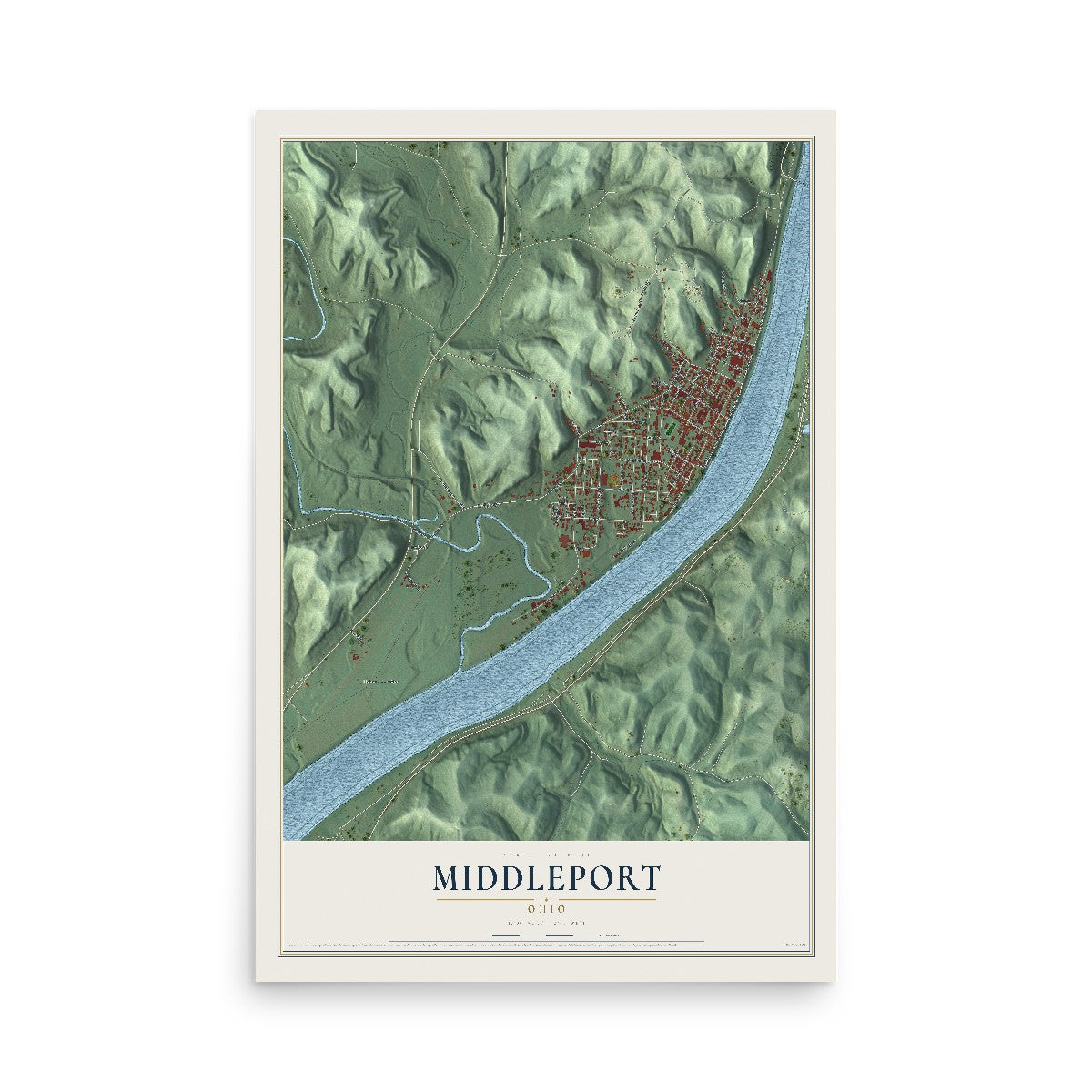 Map of Middleport, Ohio, 12 x 18 inch unframed archival matte print