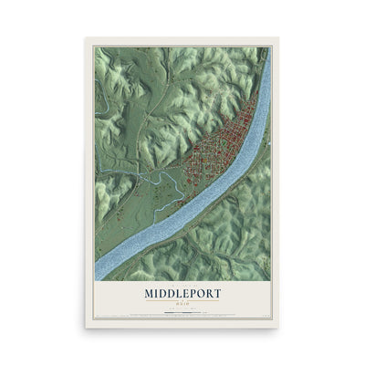 Map of Middleport, Ohio, 12 x 18 inch unframed archival matte print