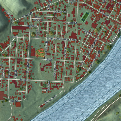 Close-up of the map of Middleport, Ohio print showing street and building detail