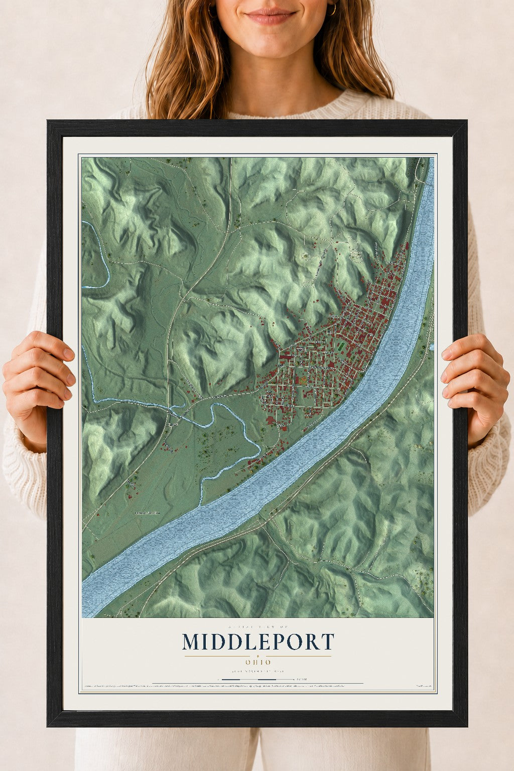 Map of Middleport, Ohio, 18 x 24 inch print in a black wood frame