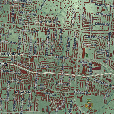 Close-up of the map of Middletown, Ohio print showing street and building detail