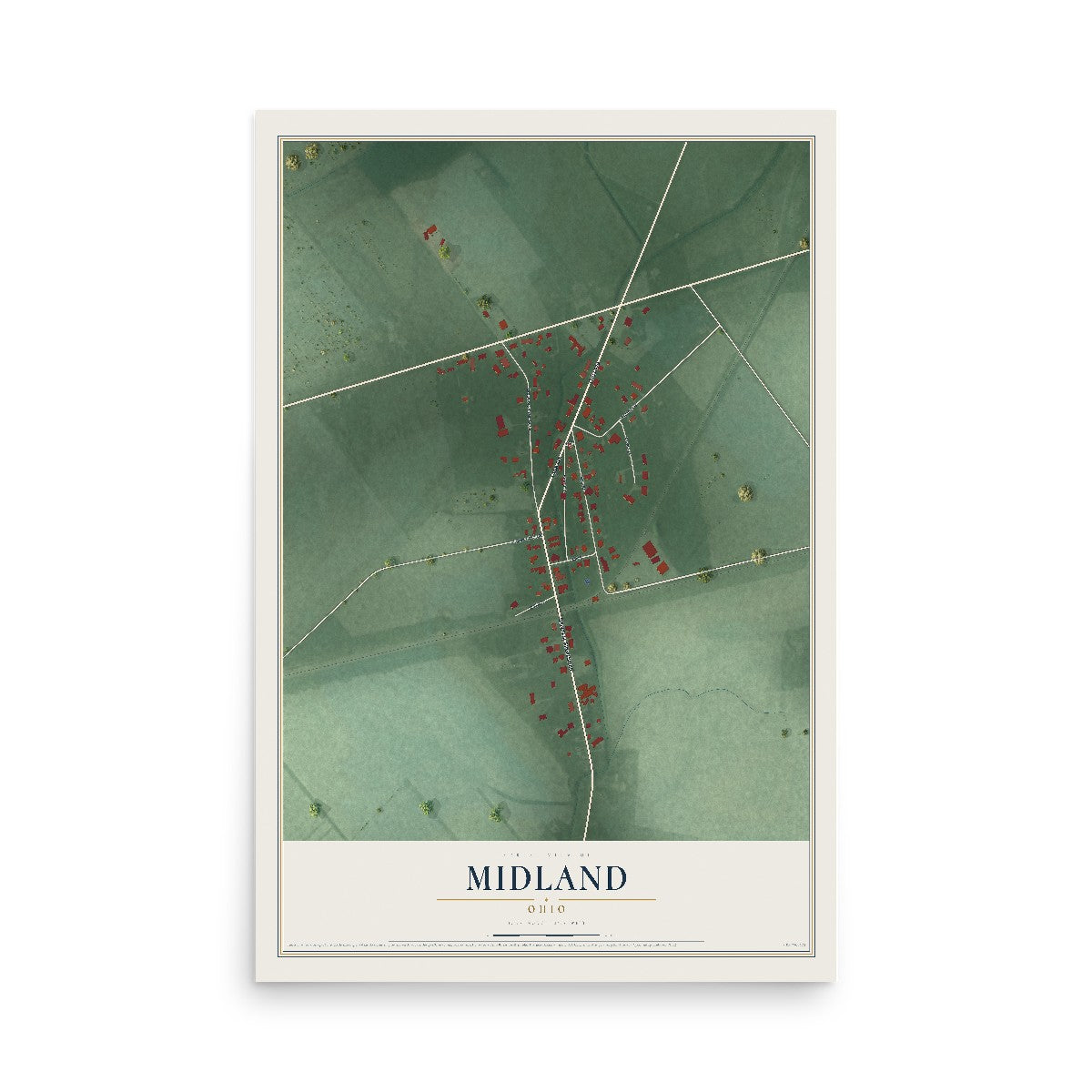 Map of Midland, Ohio, 12 x 18 inch unframed archival matte print