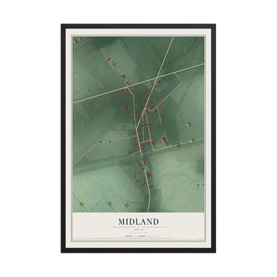 Map of Midland, Ohio, 12 x 18 inch print in a black wood frame