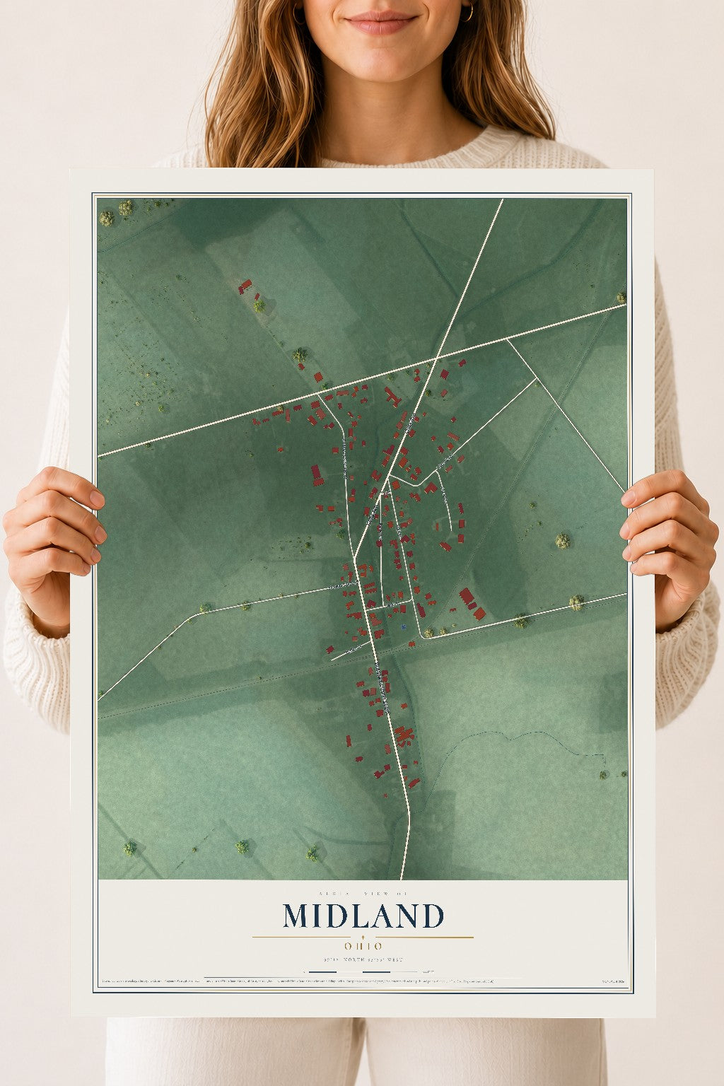 Map of Midland, Ohio, 18 x 24 inch unframed archival matte print