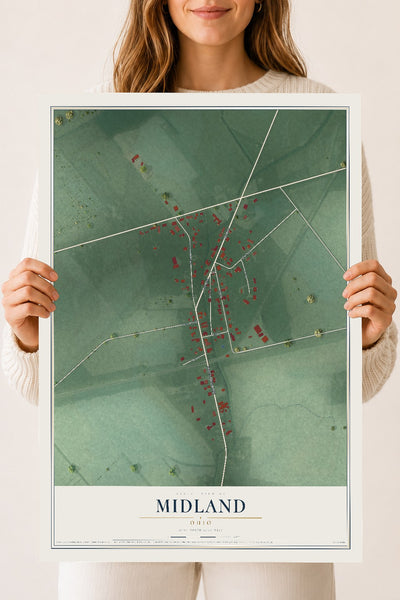 Map of Midland, Ohio, 18 x 24 inch unframed archival matte print
