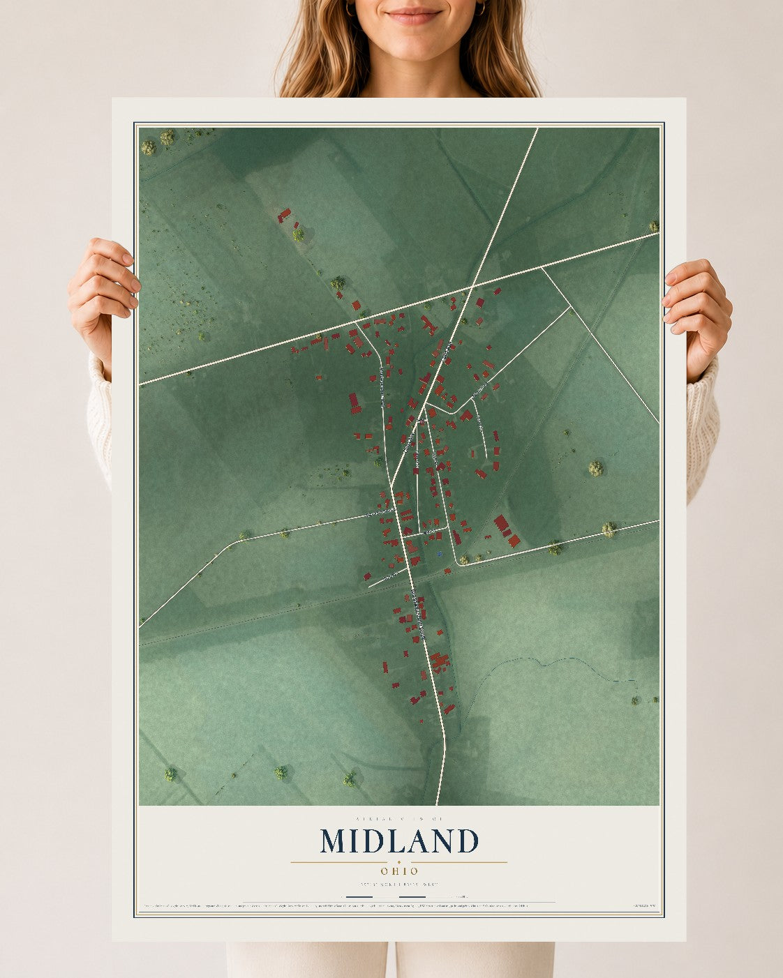 Map of Midland, Ohio, 24 x 36 inch unframed archival matte print