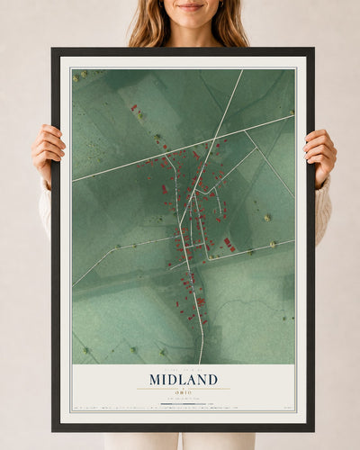 Map of Midland, Ohio, 24 x 36 inch print in a black wood frame