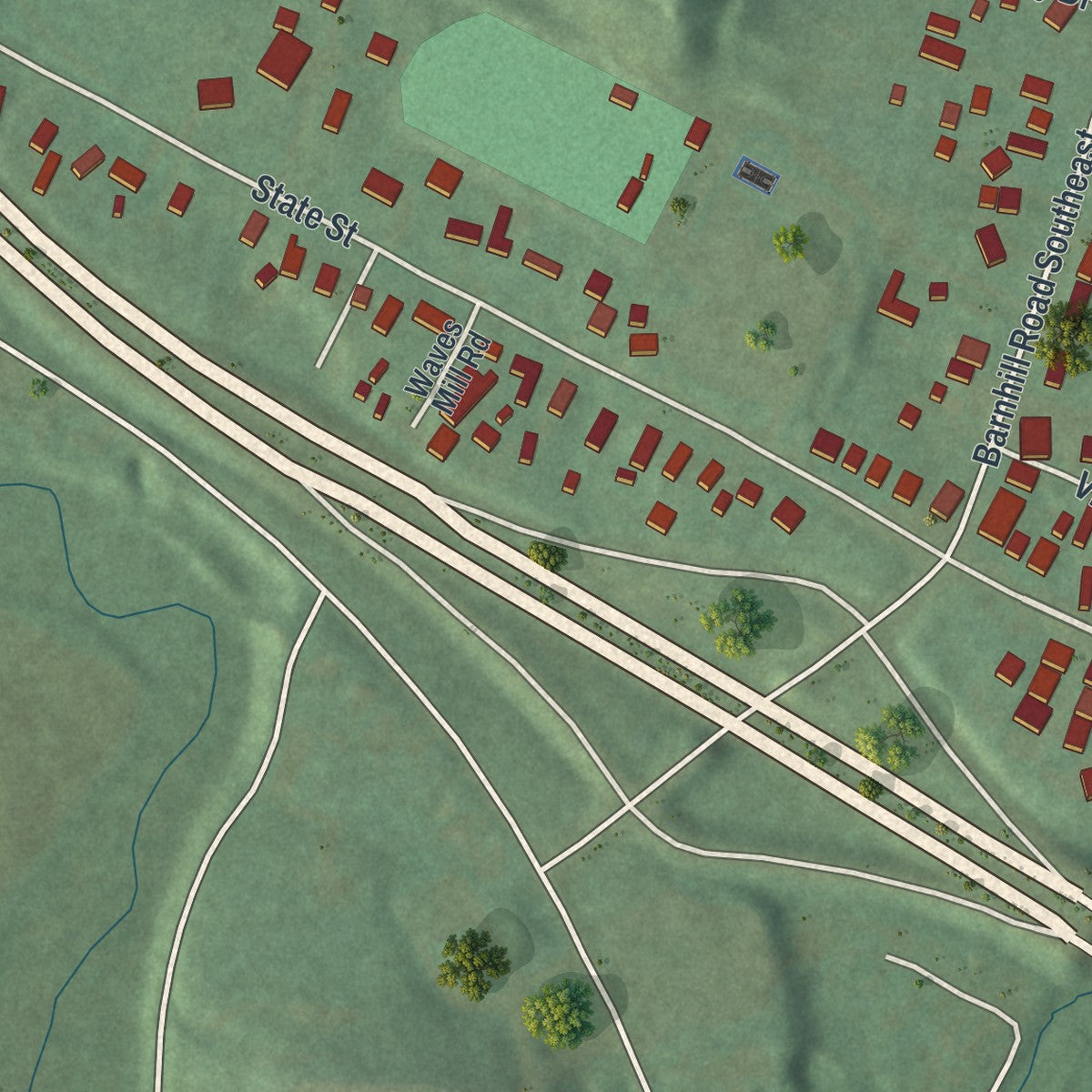 Close-up of the map of Midvale, Ohio print showing street and building detail