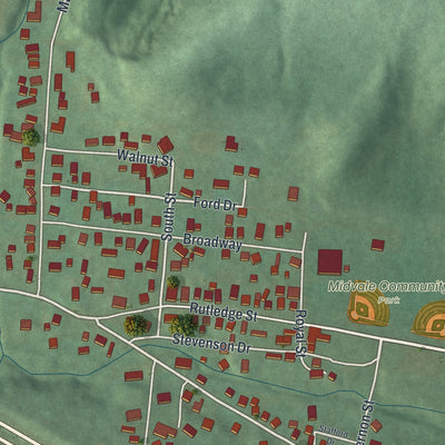 Second close-up of the map of Midvale, Ohio print showing more streets and buildings