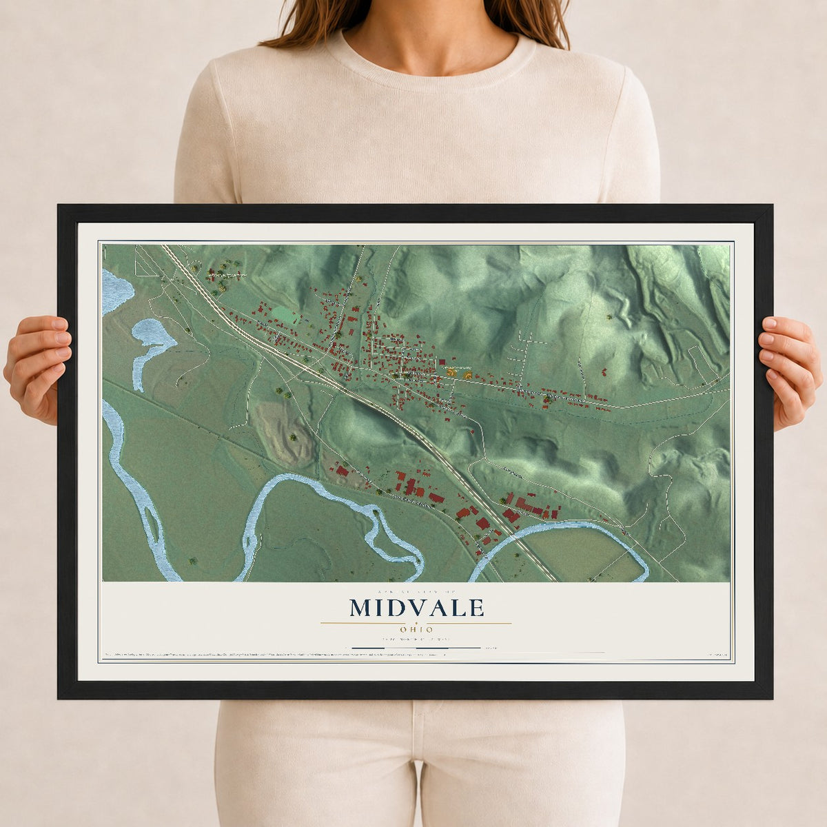 Map of Midvale, Ohio, 12 x 18 inch print in a black wood frame