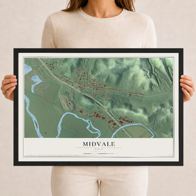Map of Midvale, Ohio, 12 x 18 inch print in a black wood frame