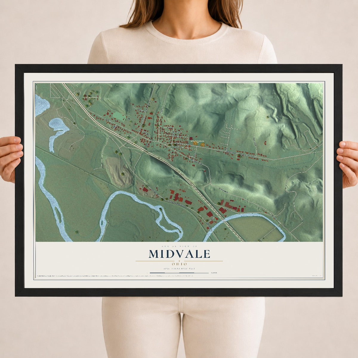 Map of Midvale, Ohio, 18 x 24 inch print in a black wood frame