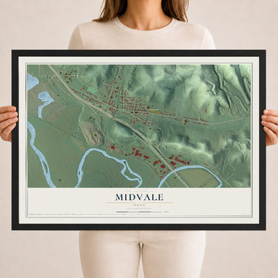 Map of Midvale, Ohio, 18 x 24 inch print in a black wood frame