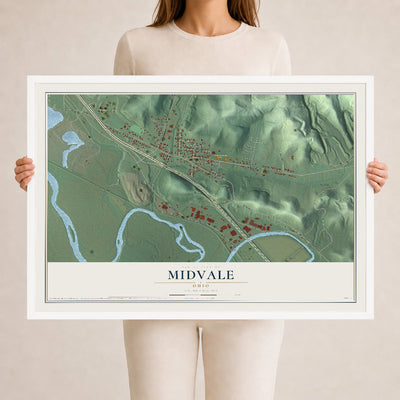 Map of Midvale, Ohio, 24 x 36 inch print in a white wood frame