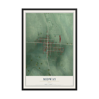 Map of Midway, Ohio, 12 x 18 inch print in a black wood frame