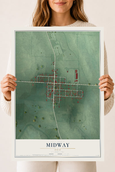 Map of Midway, Ohio, 18 x 24 inch unframed archival matte print