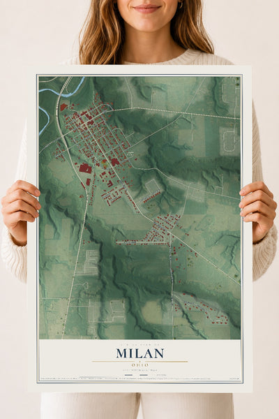 Map of Milan, Ohio, 18 x 24 inch unframed archival matte print