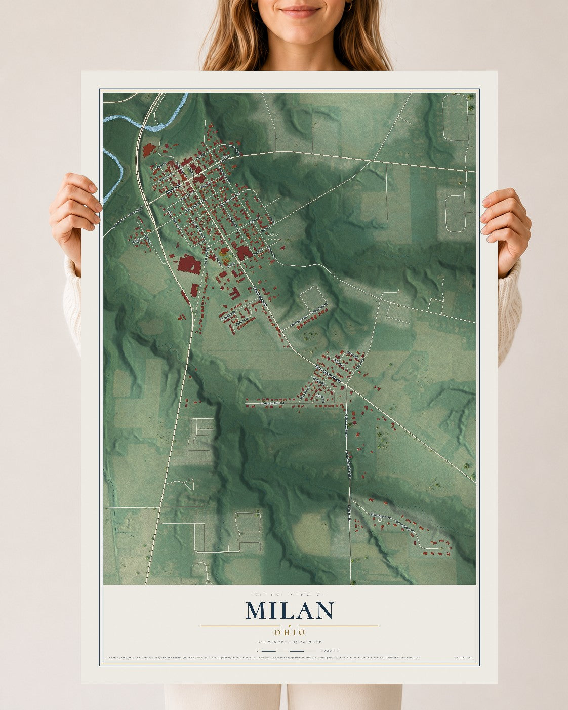 Map of Milan, Ohio, 24 x 36 inch unframed archival matte print
