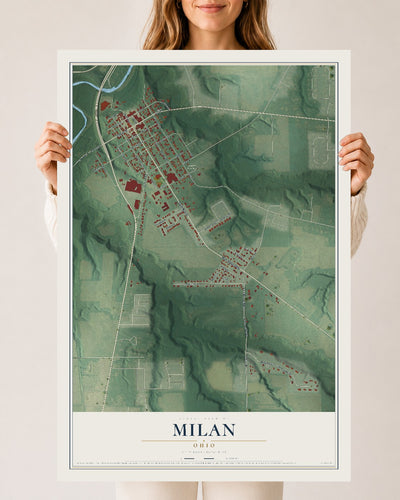 Map of Milan, Ohio, 24 x 36 inch unframed archival matte print