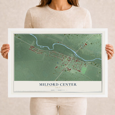 Map of Milford Center, Ohio, 12 x 18 inch print in a white wood frame