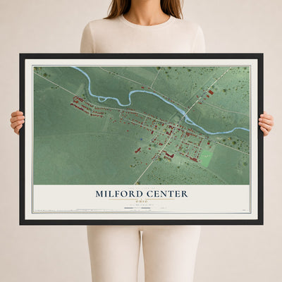 Map of Milford Center, Ohio, 24 x 36 inch print in a black wood frame