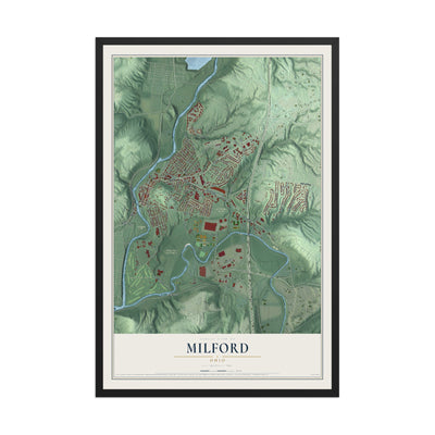 Map of Milford, Ohio, 12 x 18 inch print in a black wood frame