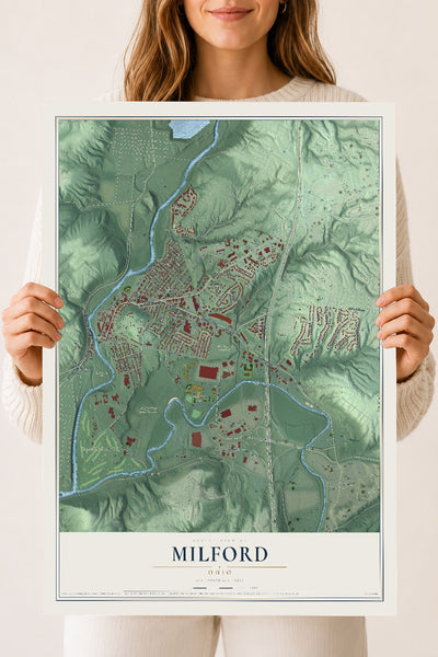 Map of Milford, Ohio, 18 x 24 inch unframed archival matte print